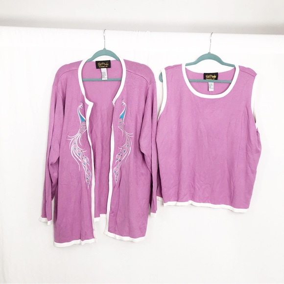 NEW Bob Mackie Wearable Art 2 Piece Tank and Cardigan Knit Sweaters, Size 2X - Picture 1 of 5